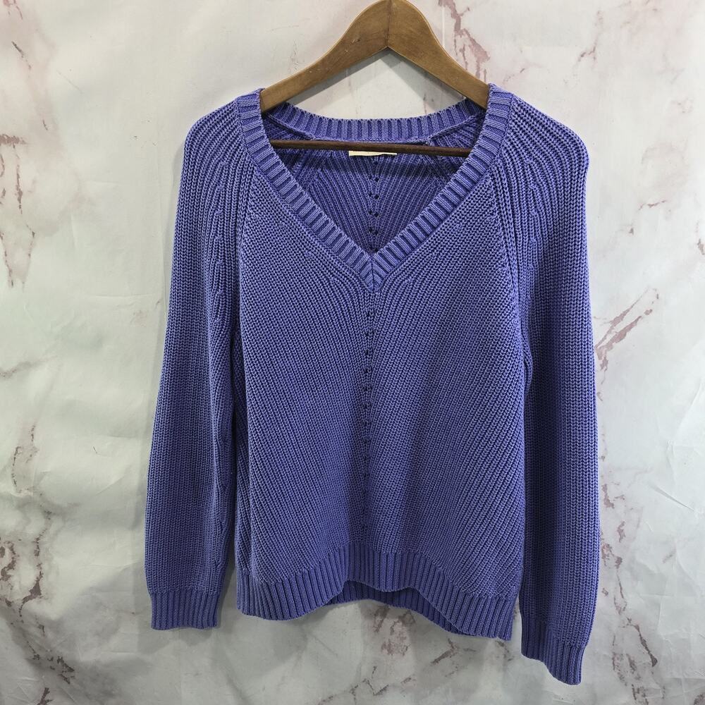 Marine Layer Sweater Womens XS Purple Chunky Ezra V Neck Pointelle Periwinkle